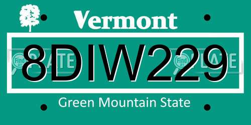 8DIW229 Vermont License Plate