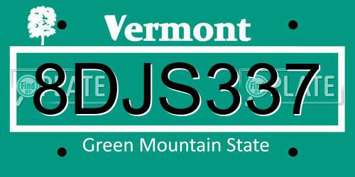 8DJS337 Vermont License Plate