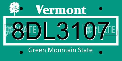 8DL3107 Vermont License Plate