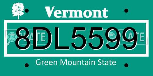 8DL5599 Vermont License Plate