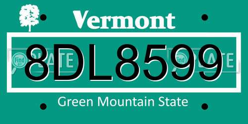 8DL8599 Vermont License Plate