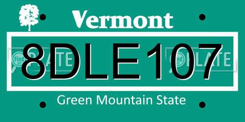 8DLE107 Vermont License Plate