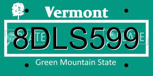 8DLS599 Vermont License Plate