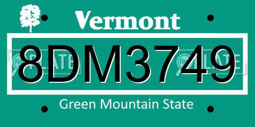 8DM3749 Vermont License Plate