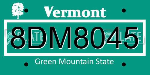 8DM8045 Vermont License Plate