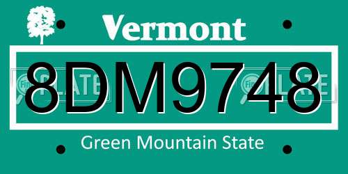 8DM9748 Vermont License Plate