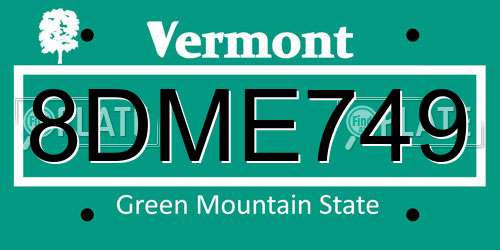 8DME749 Vermont License Plate