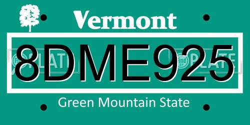 8DME925 Vermont License Plate