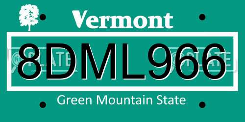 8DML966 Vermont License Plate