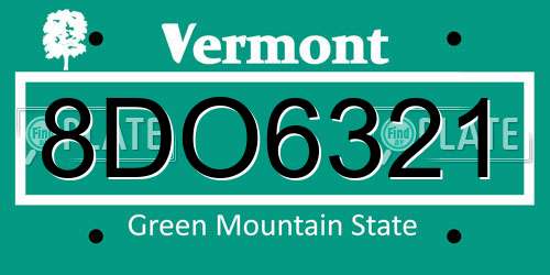 8DO6321 Vermont License Plate