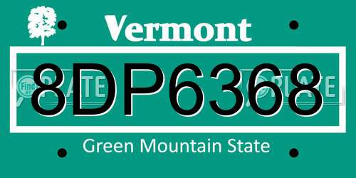 8DP6368 Vermont License Plate