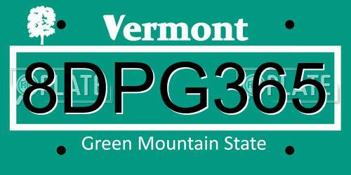 8DPG365 Vermont License Plate