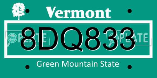 8DQ833 Vermont License Plate