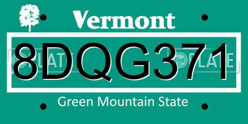 8DQG371 Vermont License Plate