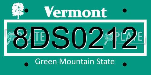 8DS0212 Vermont License Plate