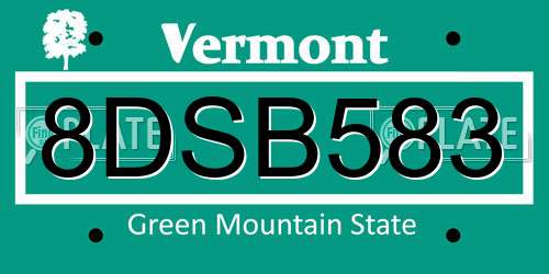 8DSB583 Vermont License Plate