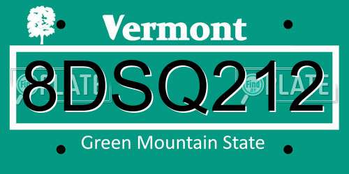 8DSQ212 Vermont License Plate
