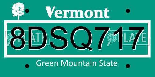 8DSQ717 Vermont License Plate