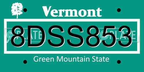 8DSS853 Vermont License Plate