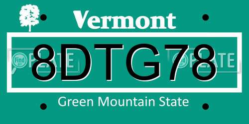 8DTG78 Vermont License Plate