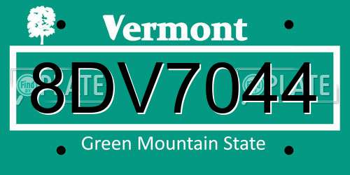 8DV7044 Vermont License Plate