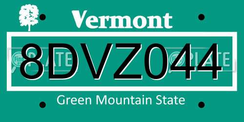 8DVZ044 Vermont License Plate