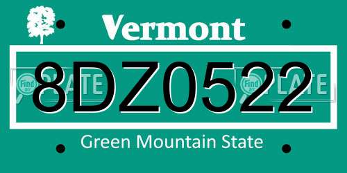 8DZ0522 Vermont License Plate