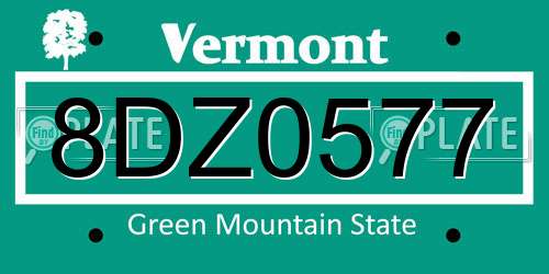 8DZ0577 Vermont License Plate