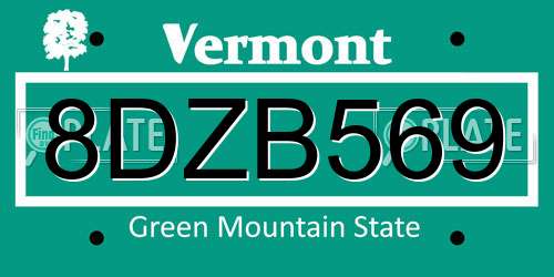 8DZB569 Vermont License Plate