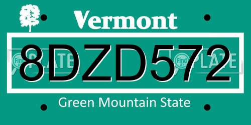 8DZD572 Vermont License Plate