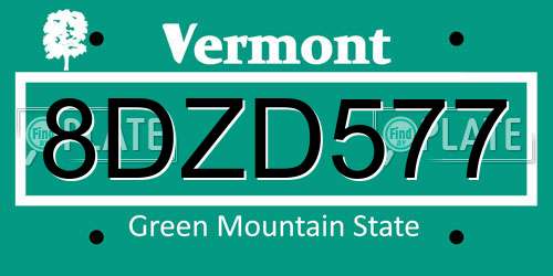 8DZD577 Vermont License Plate