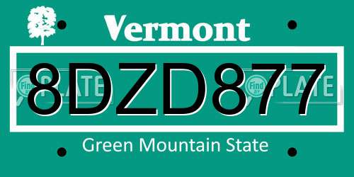 8DZD877 Vermont License Plate