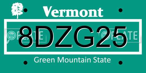 8DZG25 Vermont License Plate