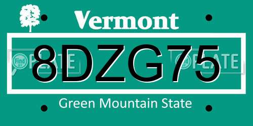 8DZG75 Vermont License Plate