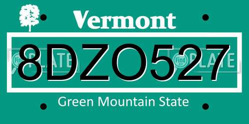 8DZO527 Vermont License Plate
