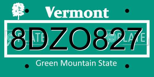 8DZO827 Vermont License Plate