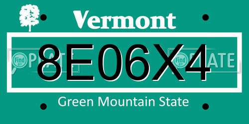 8E06X4 Vermont License Plate