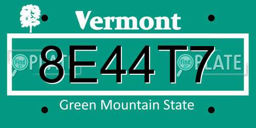 8E44T7 Vermont License Plate