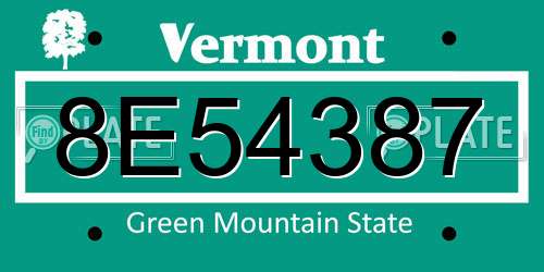 8E54387 Vermont License Plate