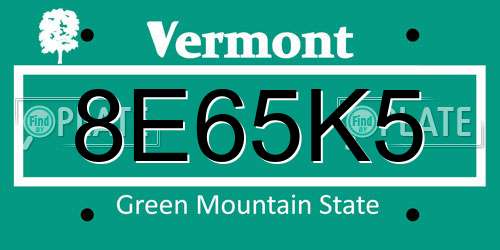 8E65K5 Vermont License Plate