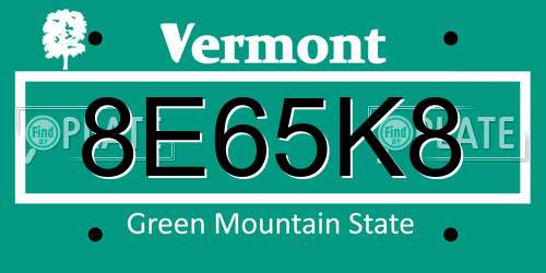 8E65K8 Vermont License Plate