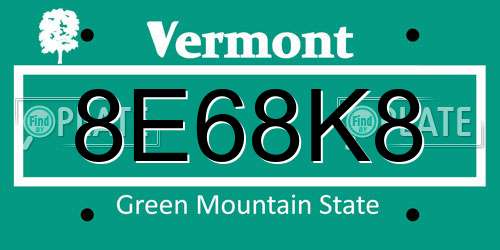 8E68K8 Vermont License Plate