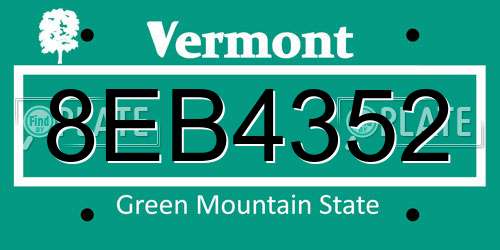 8EB4352 Vermont License Plate