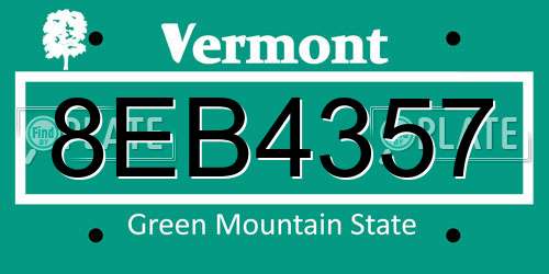 8EB4357 Vermont License Plate