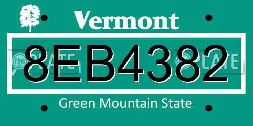 8EB4382 Vermont License Plate