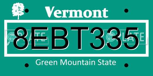 8EBT335 Vermont License Plate