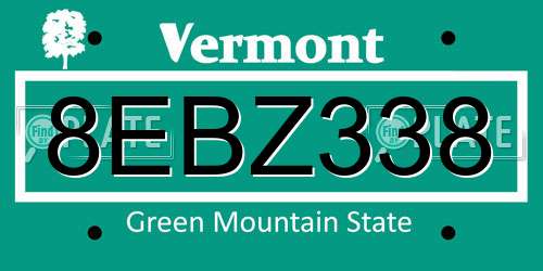8EBZ338 Vermont License Plate