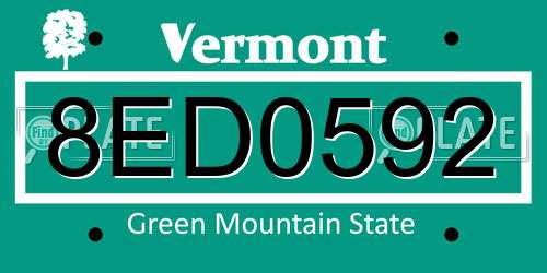 8ED0592 Vermont License Plate