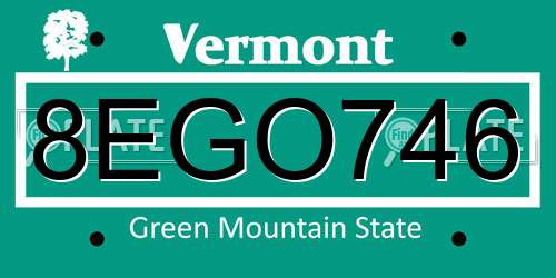 8EGO746 Vermont License Plate