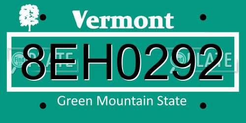 8EH0292 Vermont License Plate